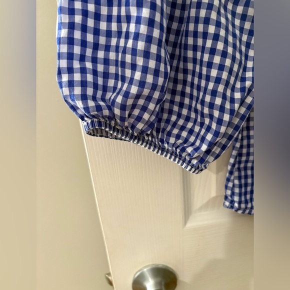 Made in Italy blue gingham crochet long sleeve top size Large shirt - Picture 5 of 11